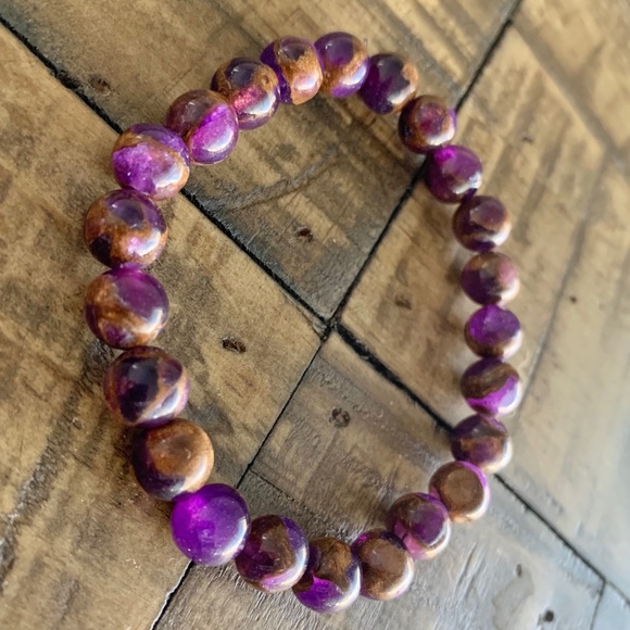 Lavender Opal & Bronzite Chakra Stretch Bracelet - Picture 2 of 4